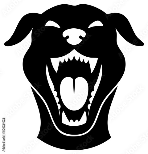 Fearsome Canine Head Roaring Silhouette with Bared Fangs Aggressive Dog Logo Design