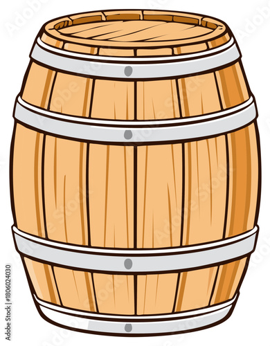 Classic wooden barrel with metal hoops cartoon vector illustration