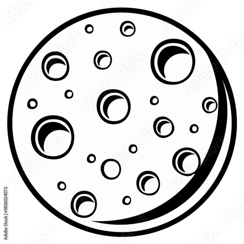 Stylized Lunar Surface with Craters Full Moon Vector Illustration Black and White