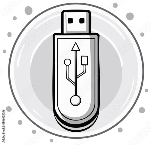 USB flash drive in grayscale graphic with modern illustration style
