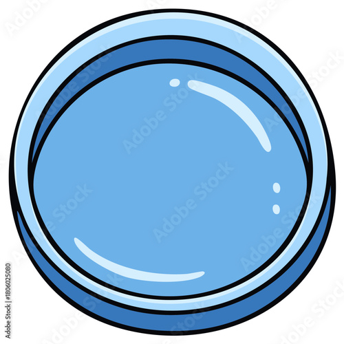 Cartoon Round Container with Blue Liquid Surface Water Reflects Light Minimalist Design