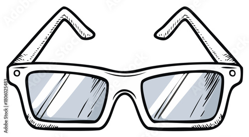 Hand Drawn Sketch of Modern White Eyeglasses with Tinted Lenses