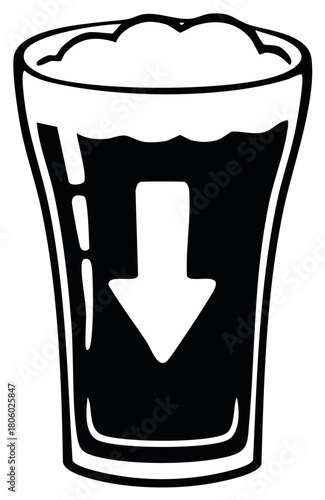 Graphic illustration of a foamy drink glass featuring a clear downward arrow symbol