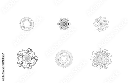 Collection of six intricate mandala designs on a clean white background