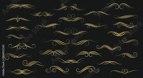 Collection of Elegant Ornamental Swirls and Design Elements for Decorative Accents on Black Background