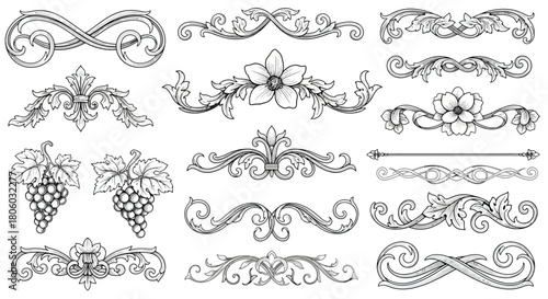 Elegant Vintage Ornate Vector Elements Floral Swirls, Vines, and Decorative Designs for Graphics