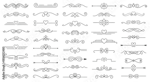 Elegant Decorative Divider Elements Collection Flourishes, Swirls, and Heart Embellishments for Design