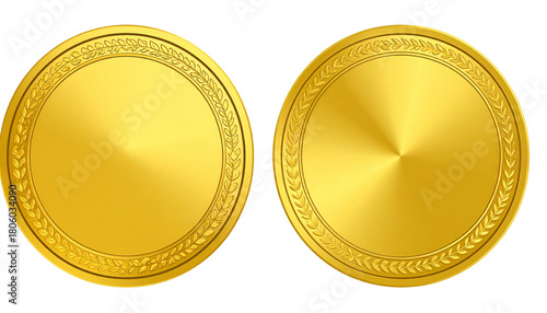 Golden blank coin clipart set isolated on transparent background