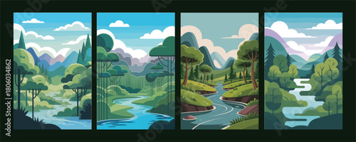 Forest River Landscape Illustrations