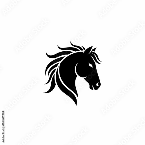 Elegant Black Horse Head Silhouette with Flowing Mane.