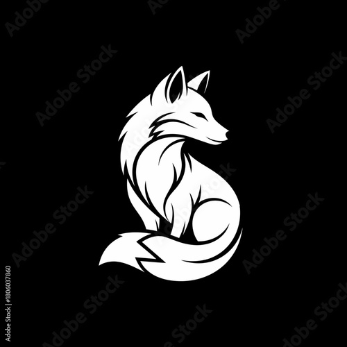 Elegant White Fox Silhouette on Black Background - A Striking Animal Logo Design.