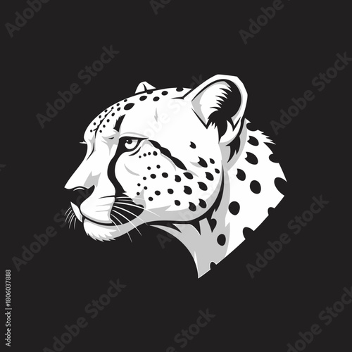 Monochrome Cheetah Head with Detailed Spot Pattern Illustration.