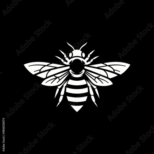 Detailed Illustration of a Bee on a Black Background.