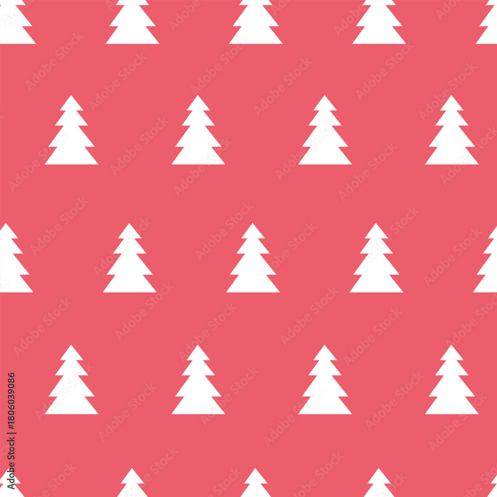 Obraz premium Christmas tree seamless pattern on red color background.
