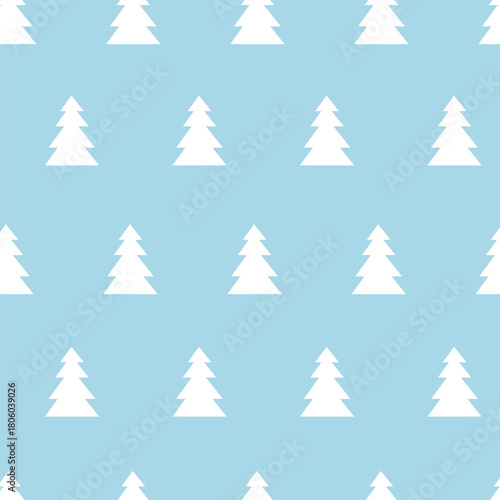 Christmas tree seamless pattern on blue color background.