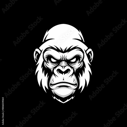 Intense Gorilla Face Illustration with Detailed Fur and Angry Expression.
