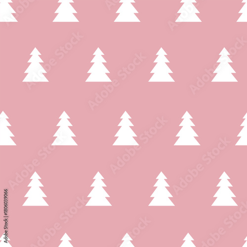 Christmas tree seamless pattern on pink color background.