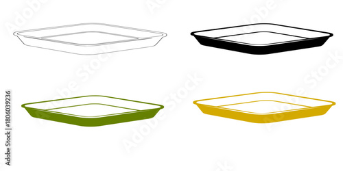 Assortment of Square Diamond Shape Serving Plates Icons, Food Tray Vector Graphics Set