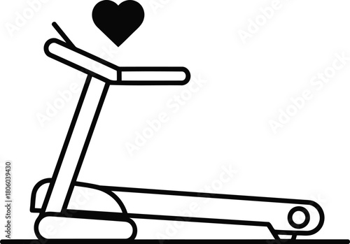 A minimalist vector illustration of a treadmill with a heart above it, isolated on, representing love for fitness and cardiovascular exercise