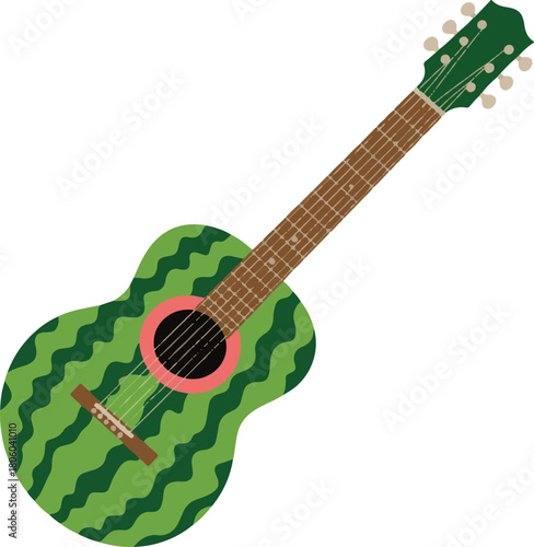 Acoustic guitar with a fun watermelon pattern design