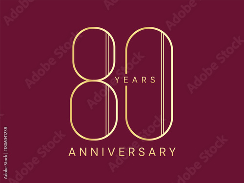 80th Anniversary luxury gold celebration with minimalist elegant lines pattern overlapping in slim numbers logo typography vector design concept. Eighty years anniversary gold template for celebration