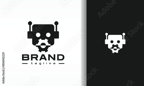 Minimalist Robot Head with Gear Logo for Technology Brand