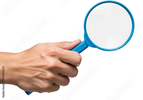 Hand holding a blue handheld mirror against a black background