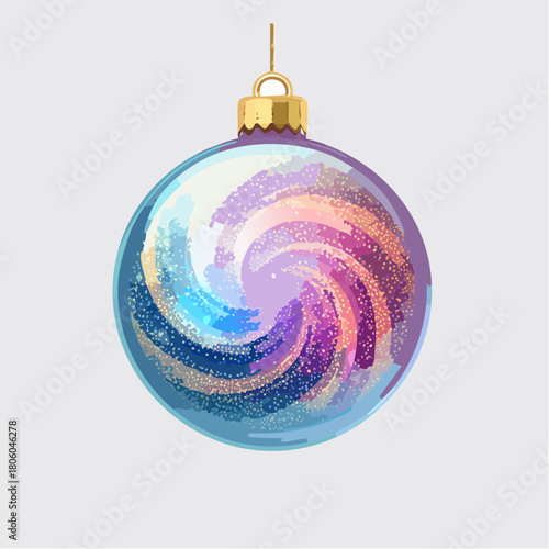 Ultra-detailed 3D glass ornament ball with swirling glitter pattern,