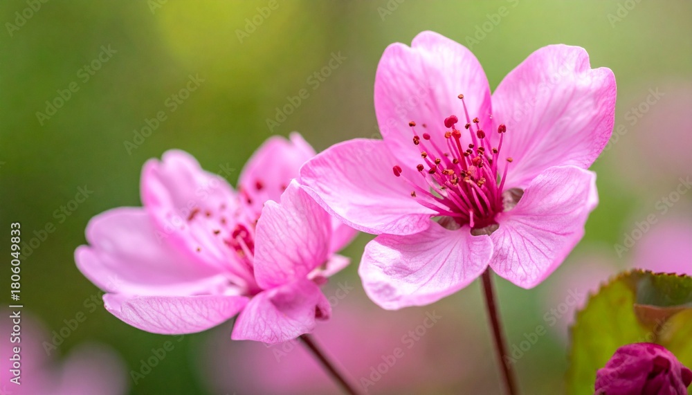 Fototapeta premium Close-up of vibrant pink cherry blossoms in soft focus, symbolizing spring and renewal