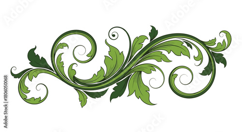 Elegant Green Floral Swirl Design A Decorative Element for Your Creative Projects