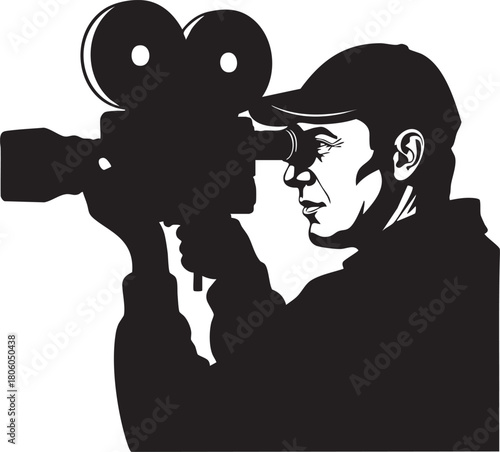 Vintage Filmmaker Silhouette Capturing Cinematic Visions with Classic Camera Equipment