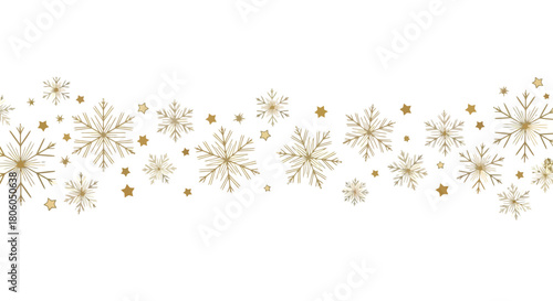 Elegant Golden Snowflake Border on White Background Festive Winter Design Element