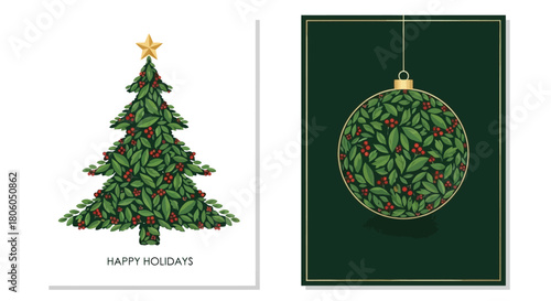 Festive Holiday Greetings Christmas Tree and Ornament Designs for Seasonal Celebrations