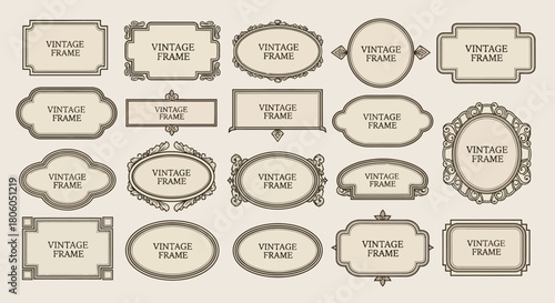 Set of Vintage Frames Classic Decorative Elements for Design and Art Projects