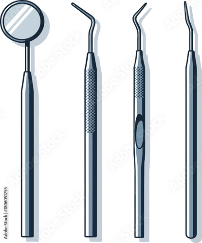 Set of dental instruments on white background