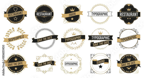 Elegant Collection of Vintage Restaurant Labels and Typography Badges for Design Projects