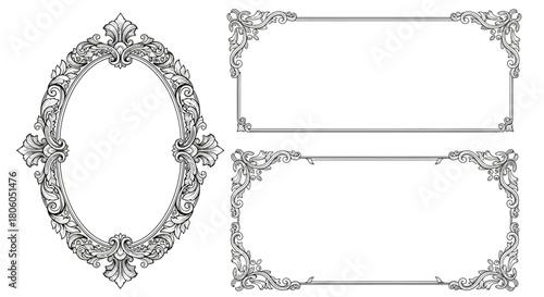 Elegant Decorative Frame Set Ornamental Vector Designs for Invitations, Cards, and Artwork