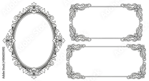 Elegant Vintage Ornate Frames Set Vector Illustration of Decorative Border Designs in Black and White