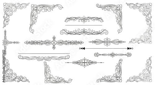 Elegant Ornamental Design Elements Vintage Corner Frames, Borders, and Dividers for Classic Decoration