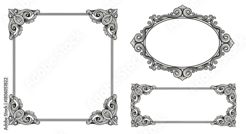 Elegant Ornamental Frames Set Square, Oval, and Rectangular Designs in Decorative Style