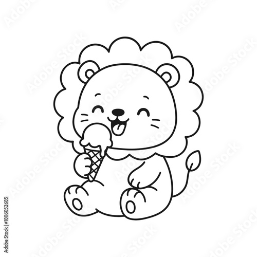 cute cartoon lion cub sitting and yawning in a playful pose illustration