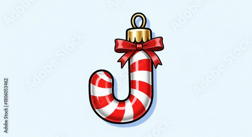Candy cane christmas ornament with red bow isolated on