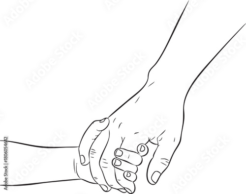 Hand in Hand A Minimalist Illustration of Parental Guidance and Affection, conveying love and support, perfect for themes of family, unity, and innocence.
