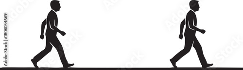 Silhouette of Two People Walking Forward on a Flat Surface Depicting Movement and Steps for Health and Active Lifestyle.