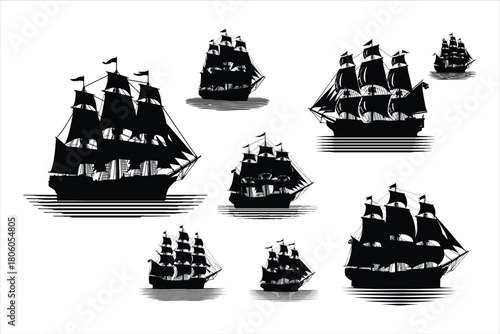 pirate ship silhouette vector
