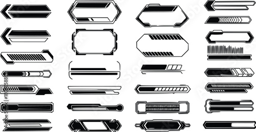 Futuristic UI Frame Grid – 25 Sci-Fi Interface Panels with Geometric Shapes for Game and Merch Design