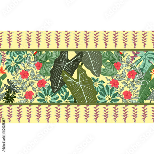 Tropicana jungle leaf seamless pattern. Tropicana Summer Theme. Vector illustration design digital file  download for your projects. 