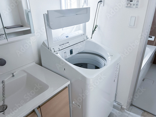 洗面室に設置された縦型洗濯機