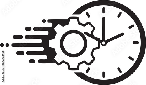 Efficient Time Management Clock with Gear Illustration Emphasizing Speed and Productivity in Project Timelines
