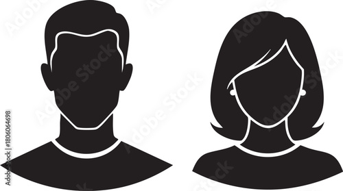 Male and female user profile avatar silhouette icon set. Vector illustration of a man and woman head for generic human representation or gender symbols. Isolated graphic design elements.